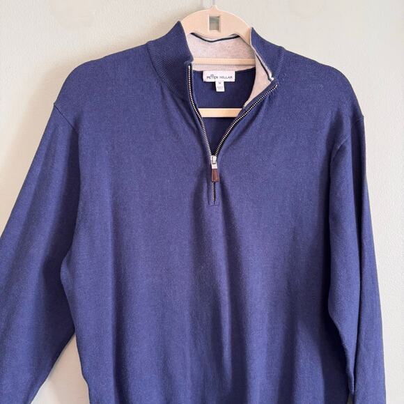 Peter Millar Sweater Mens M Blue Pima Cashmere Silk Blend Golf 1/4 Zip Pullover - Picture 3 of 8